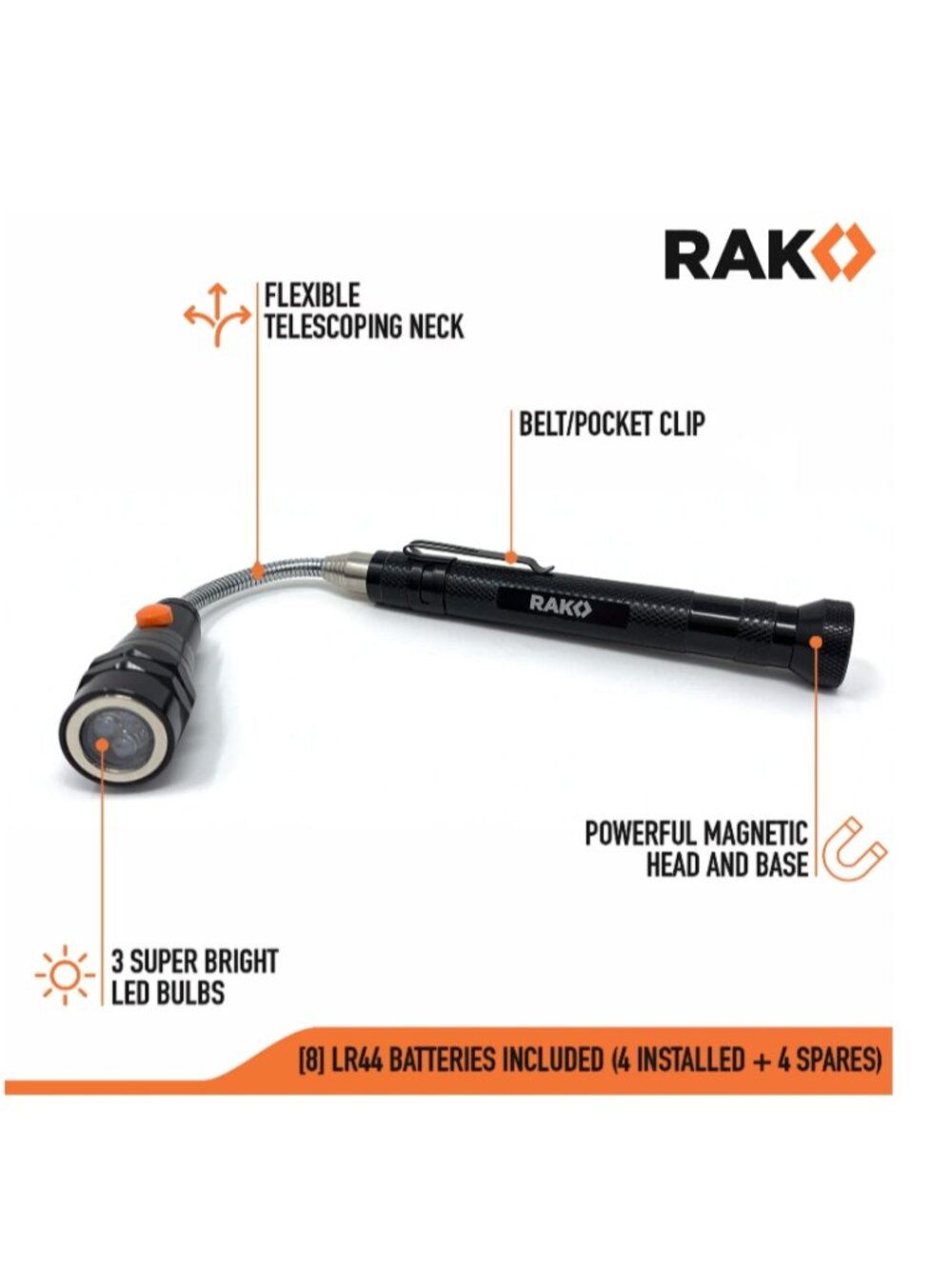 RAK MAGNETIC LED UTILITY LIGHT-COMPACT HANDS FREE -WORK LIGHT